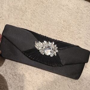 Elegant Black Clutch with Crystal Embellishment